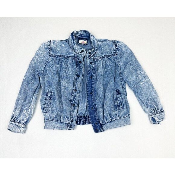 Vintage 80s Dawn Jean Jacket Large Denim Stone Wash Pleated Pockets - Picture 1 of 9